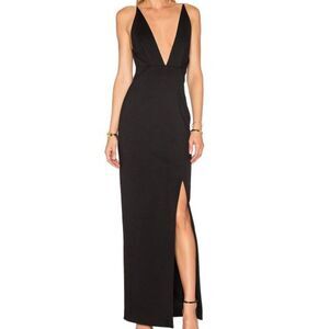 REVOLVE x Nicholas Ponti Ava Wrap Black Maxi Gown Deep V Neckline sz 2 PW13